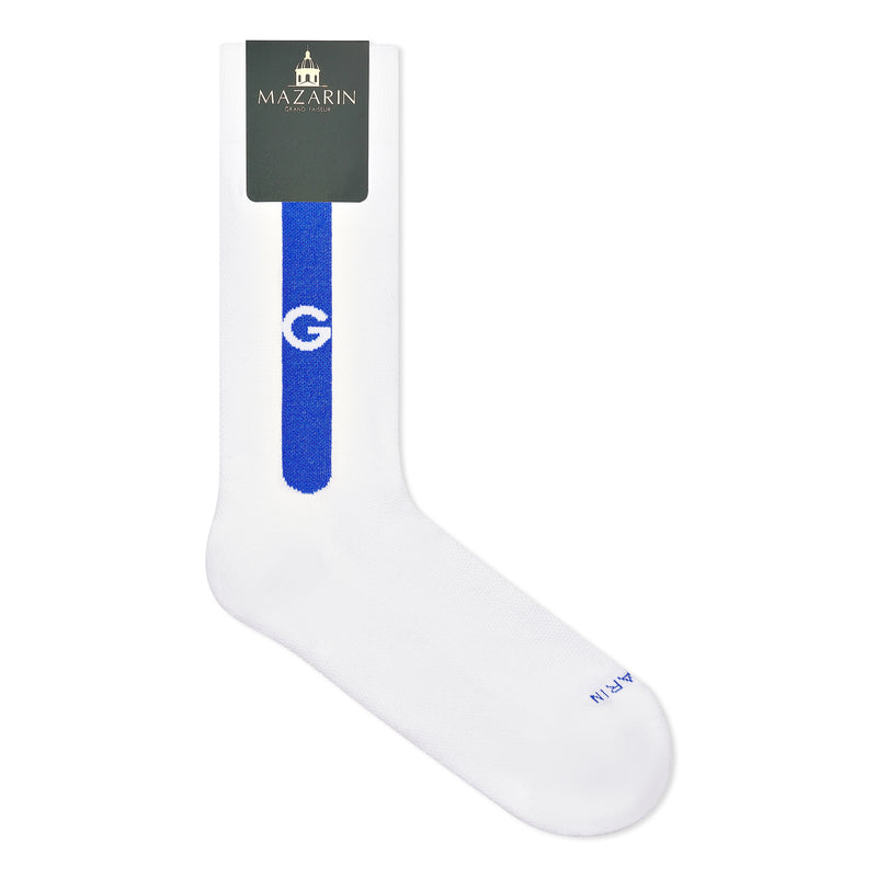 Chaussette monogrammée à l'unité - Blanc & Bleu roi