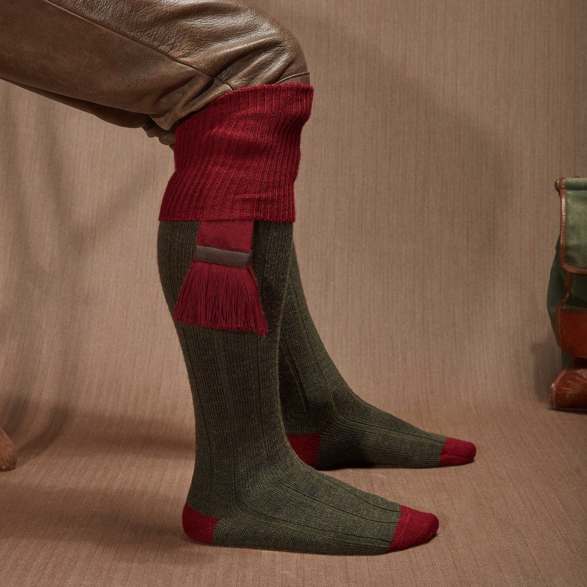 Khaki & Garnet - Wool