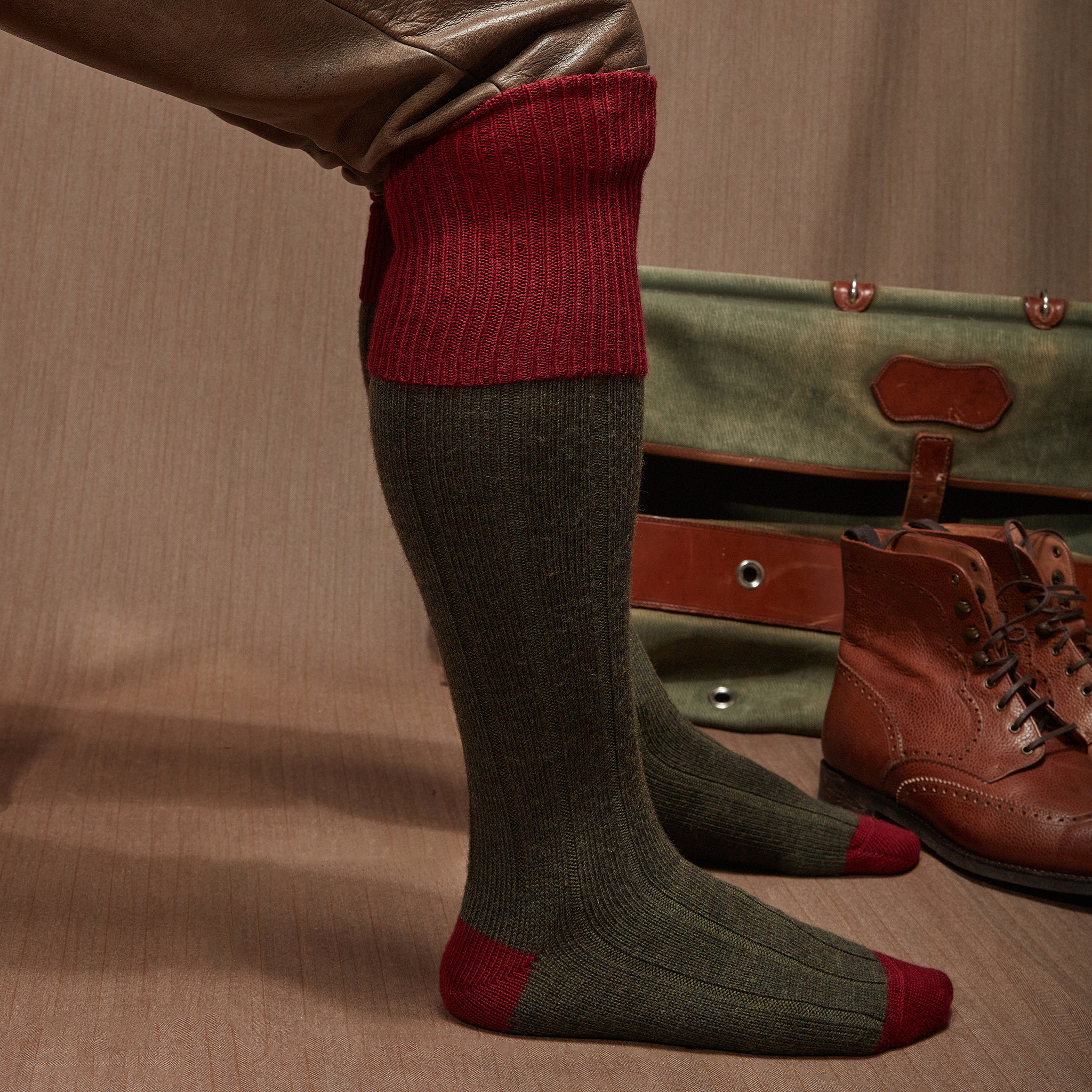 Khaki & Garnet - Wool