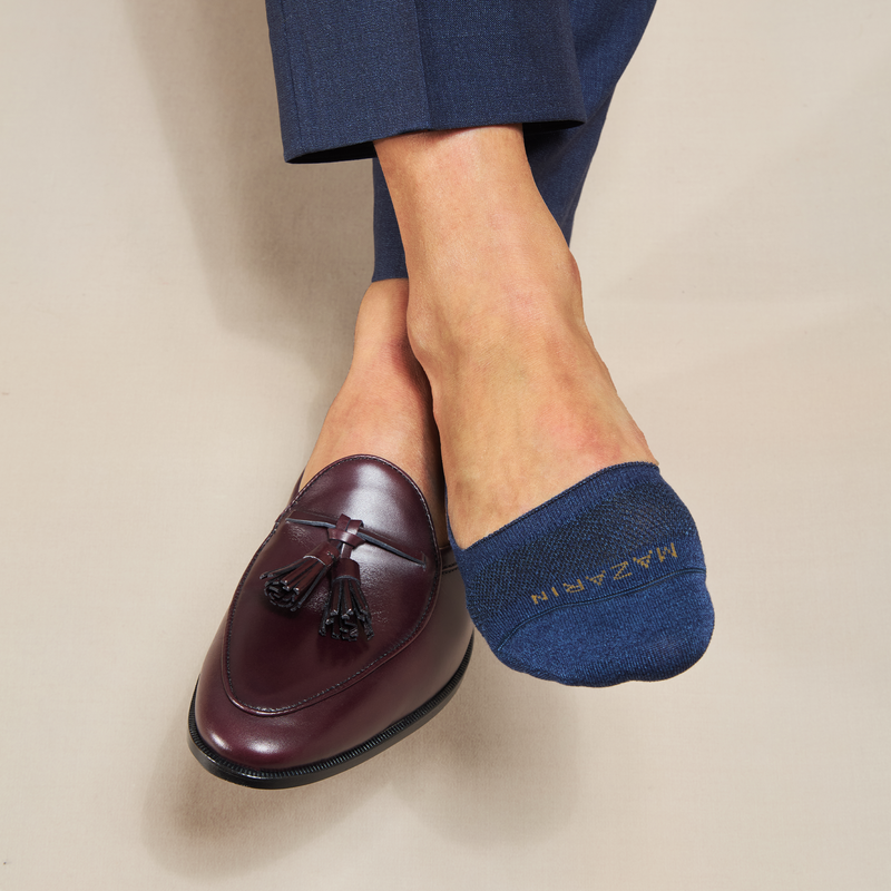 Invisible midnight blue socks for linen & cotton moccasins