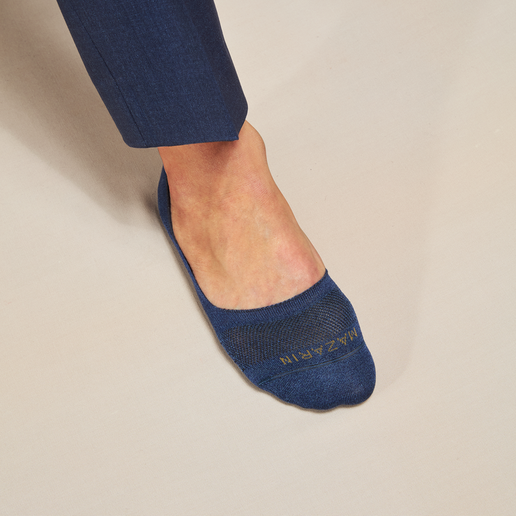 Socquettes invisibles bleu nuit pour mocassins en lin coton