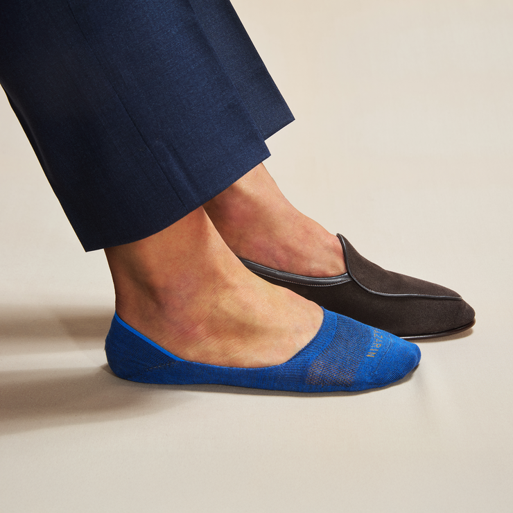 Chaussettes invisibles bleu roi lin coton pour mocassins