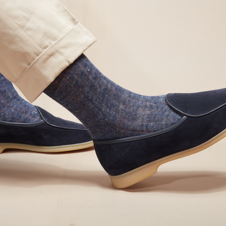 Men's heather blue high summer socks - 95% Linen