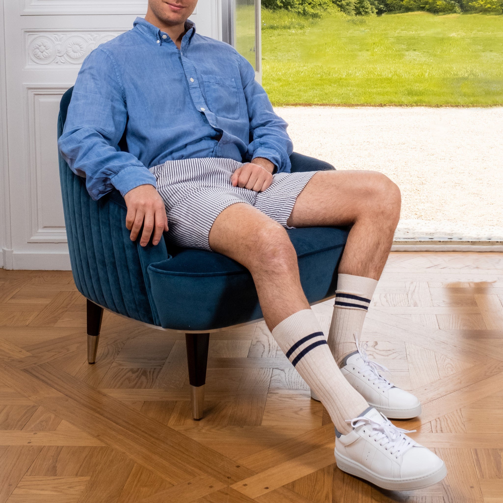 Ecru & Marineblau - Leinen & Baumwolle
