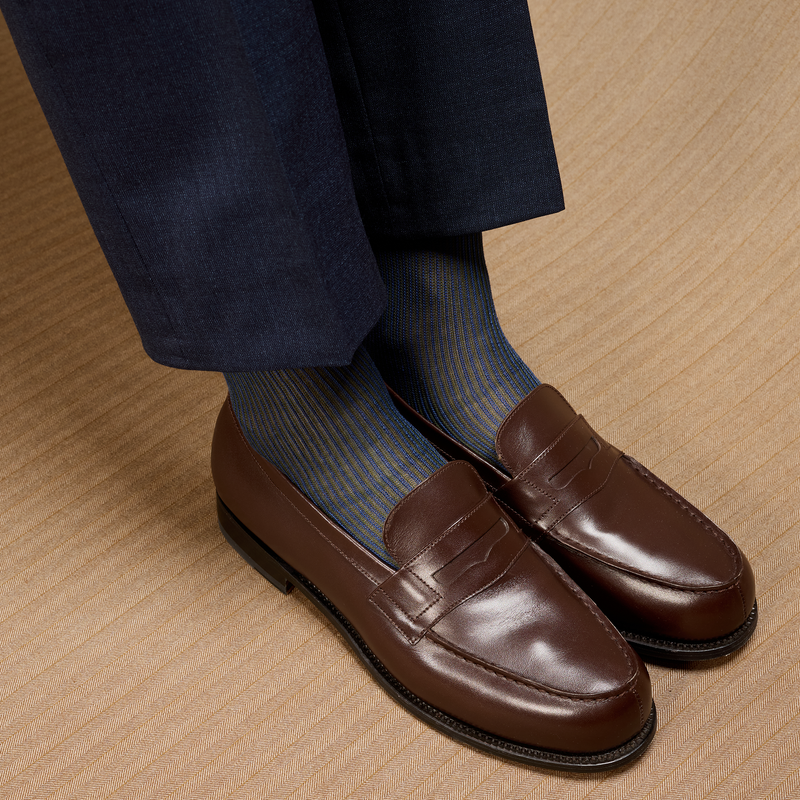 ミッドナイトブルー＆カーキ – デッキチェアストライプ – コットンリスル