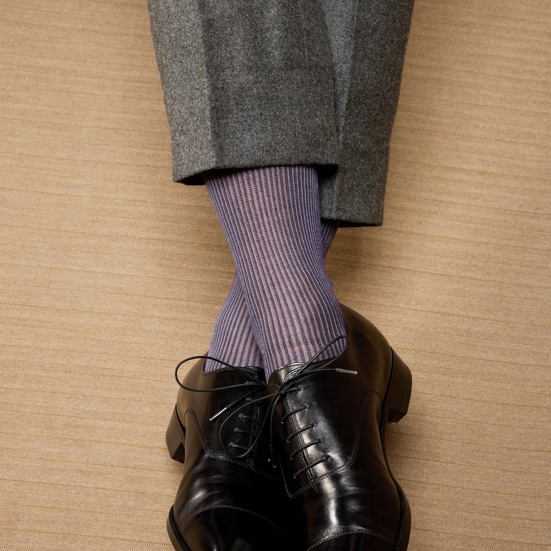 ナス色＆ライトグレー – デッキチェアストライプ – コットンリスル