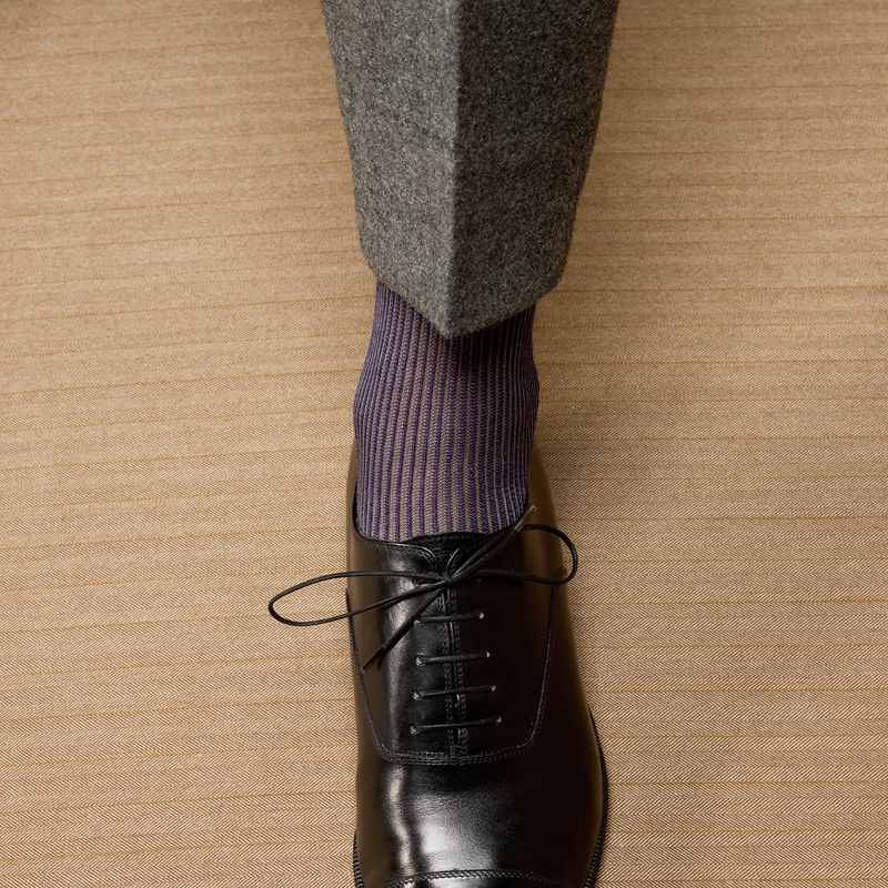 ナス色＆ライトグレー – デッキチェアストライプ – コットンリスル