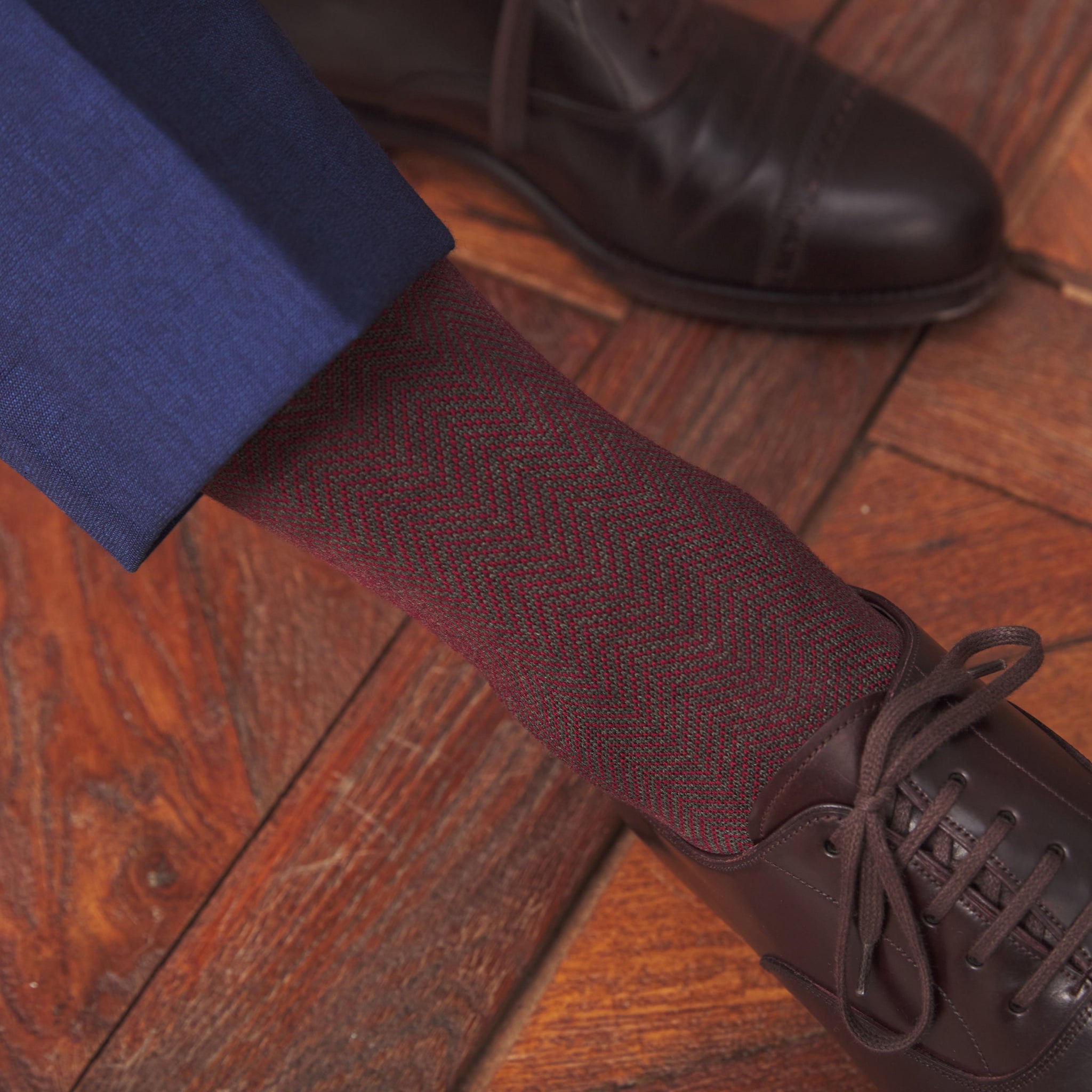 Khaki & Bordeaux - Fischgrätenmuster - Super-Solid Fil d'Écosse Baumwolle