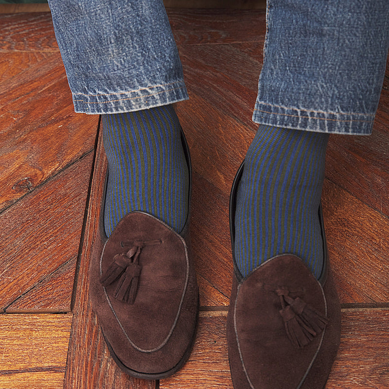 Khaki &amp; Blue - Deckchair - Super-strong Cotton lisle