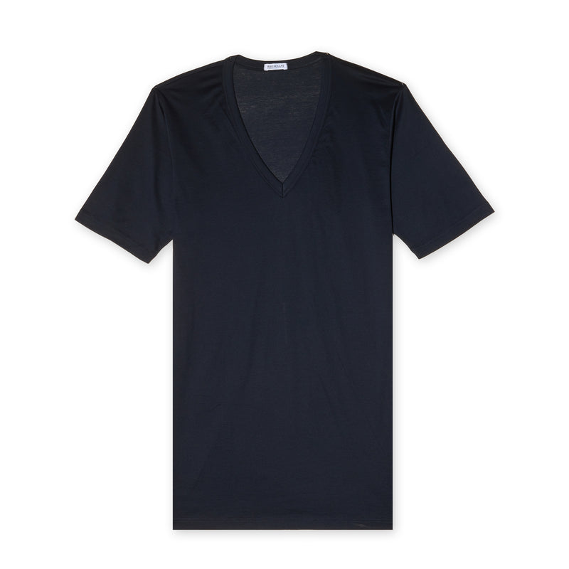 T-shirt col V - Bleu - Coton