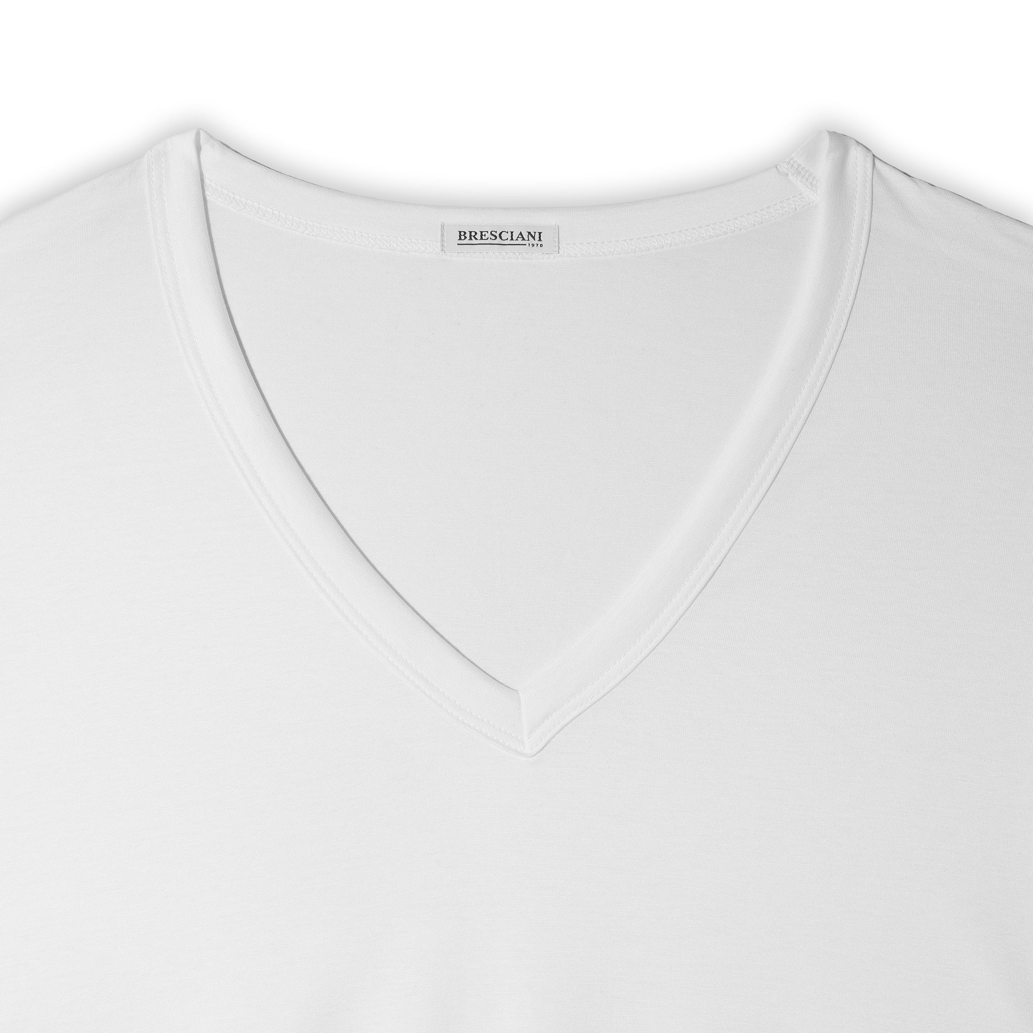 T-shirt col V - Blanc - Coton Sea Island