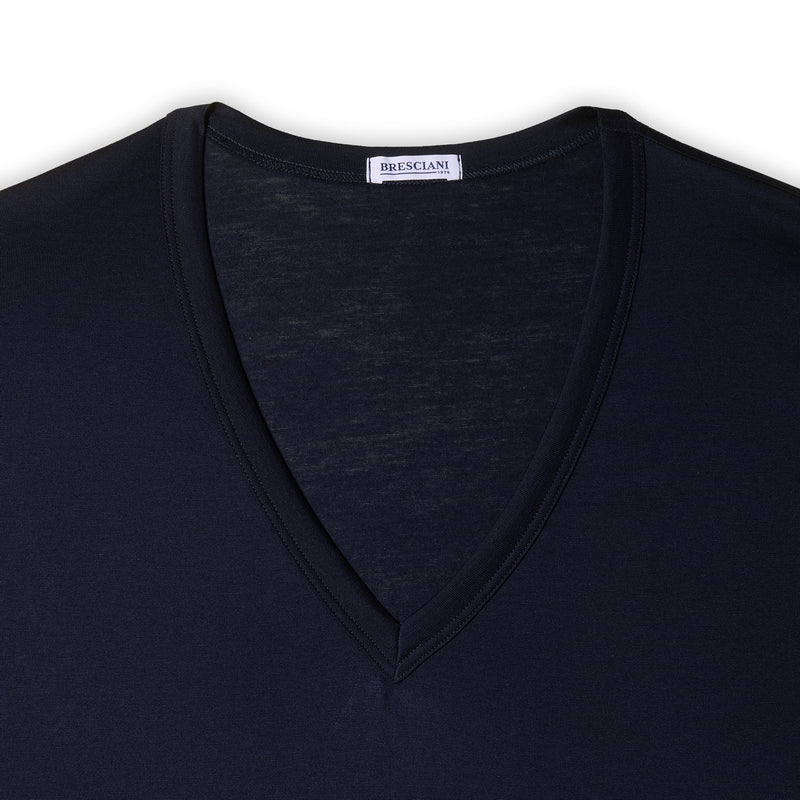 T-shirt col V - Bleu - Coton