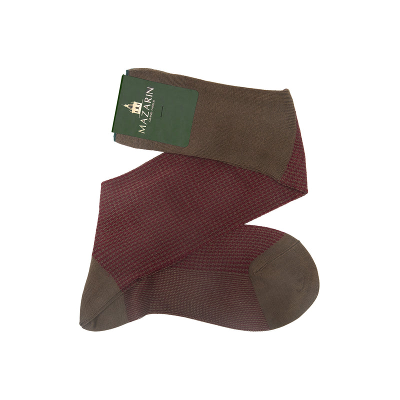 Brown & Burgundy - Houndstooth - Cotton Lisle