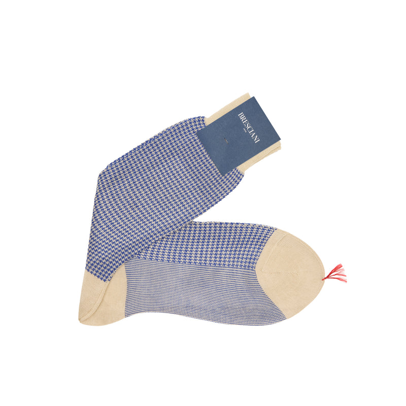 Beige & Bleu roi - Pied-de-poule - Fil d'Écosse