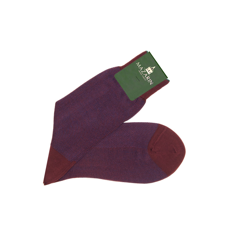 Burgundy & Blue - Birdseye - Cotton Lisle