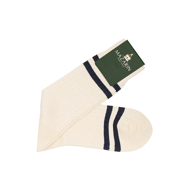 Off-White & Navy Blue - Linen & Cotton