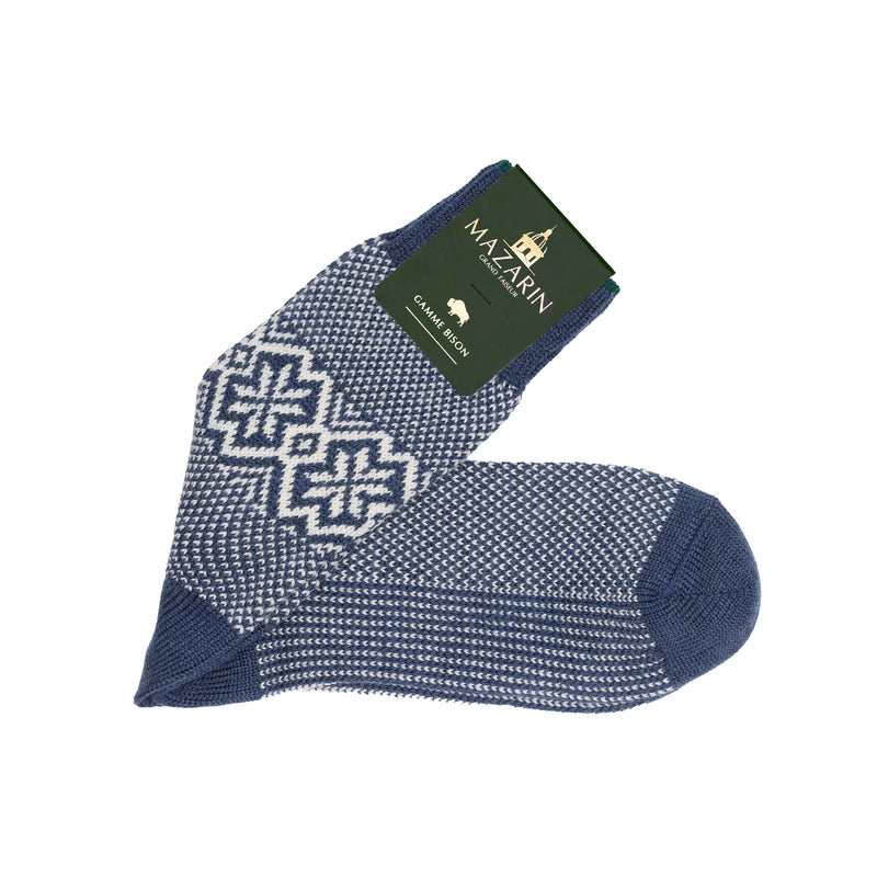 Marineblau und Beige – Norwegische Bison-Reihe – Wolle