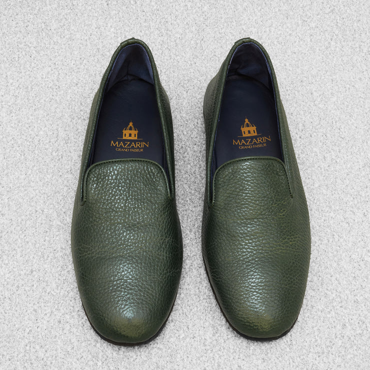 Green indoor slippers for men in grained leather Mazarin – Mes
