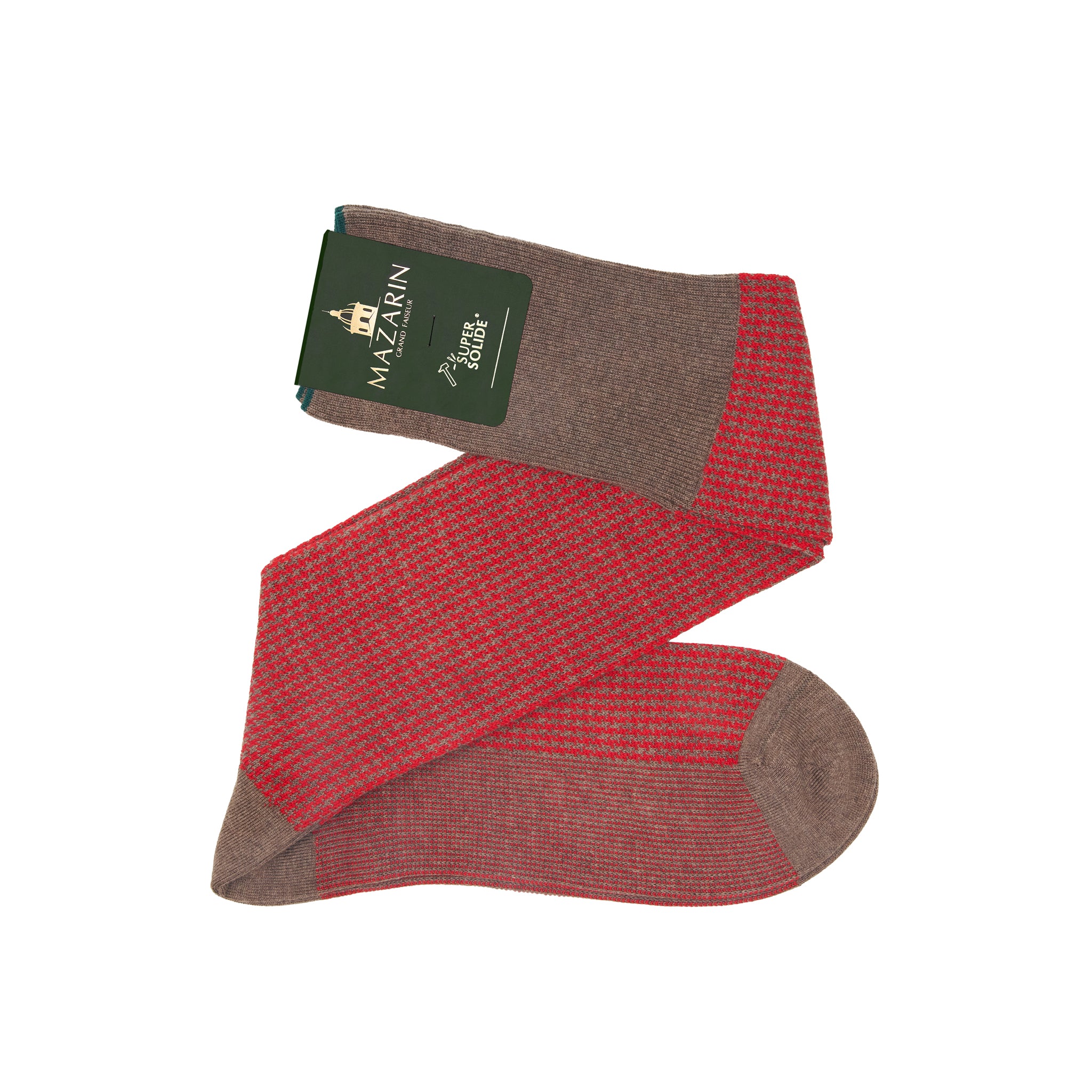 Taupe & Rot - Hahnentritt - Super-Solid Fil d'Écosse Baumwolle