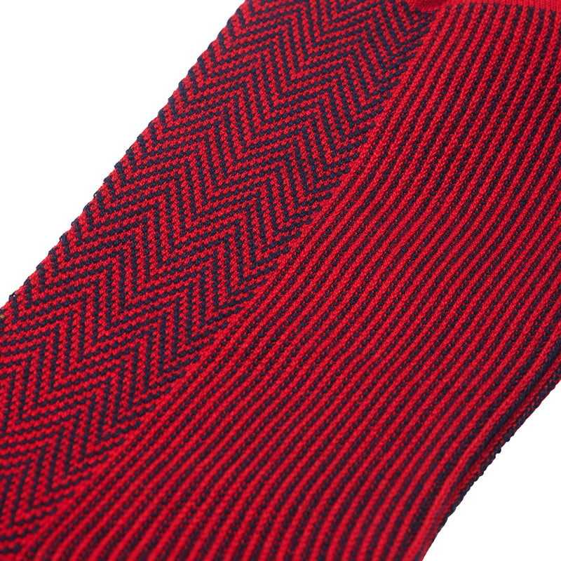 Red & Navy Blue - Herringbone - Super-Durable Cotton Lisle