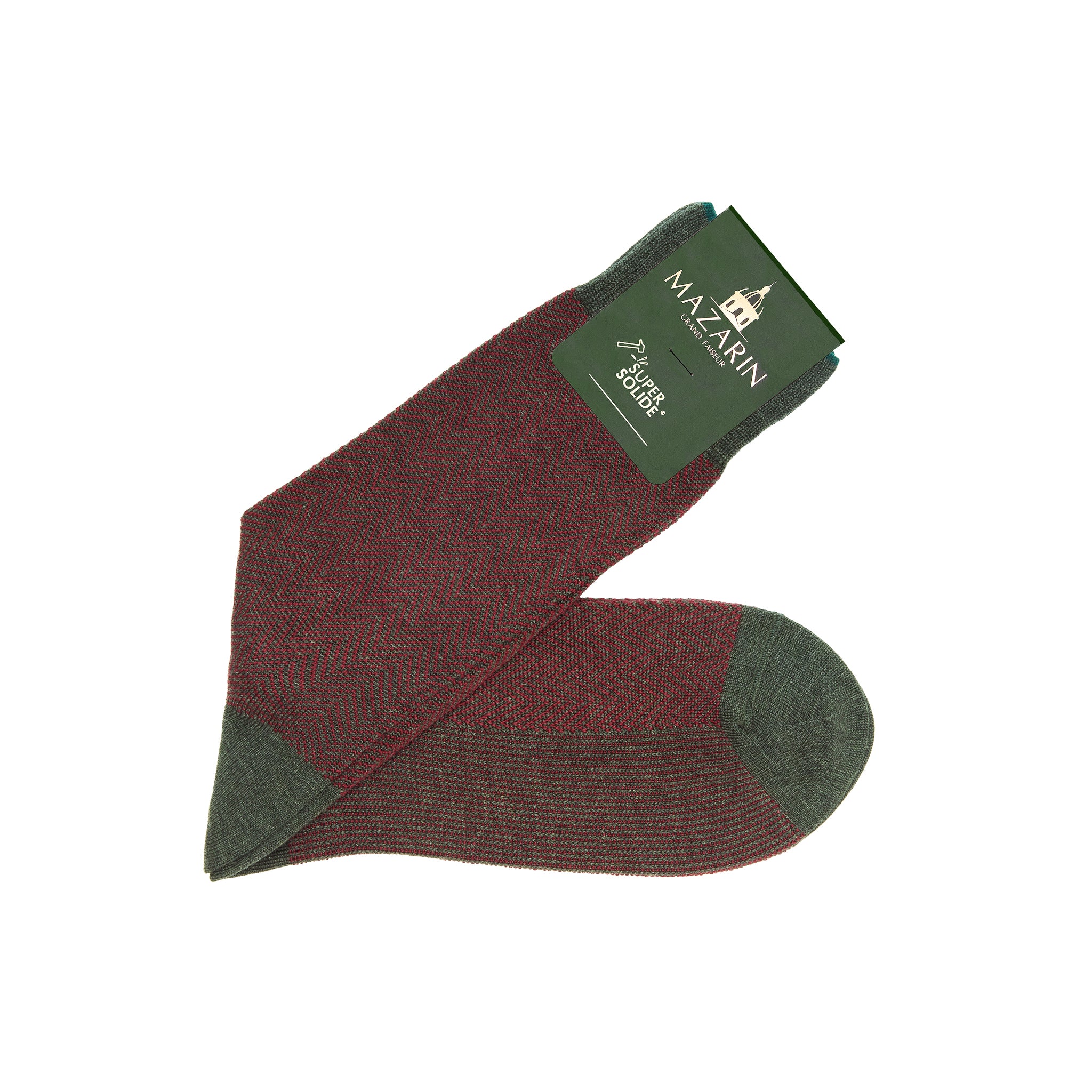 Khaki & Bordeaux - Fischgrätenmuster - Super-Solid Fil d'Écosse Baumwolle
