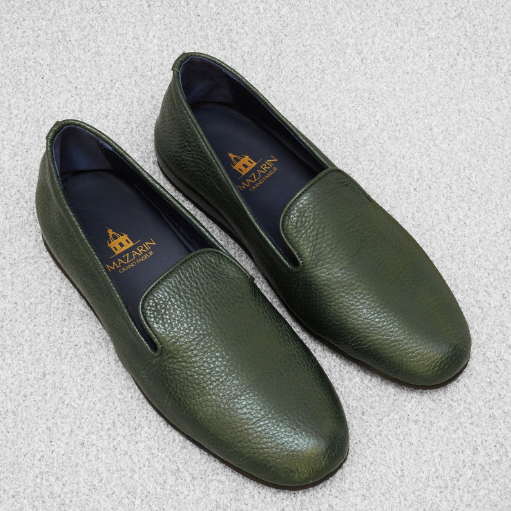 Green Slippers Grained Leather