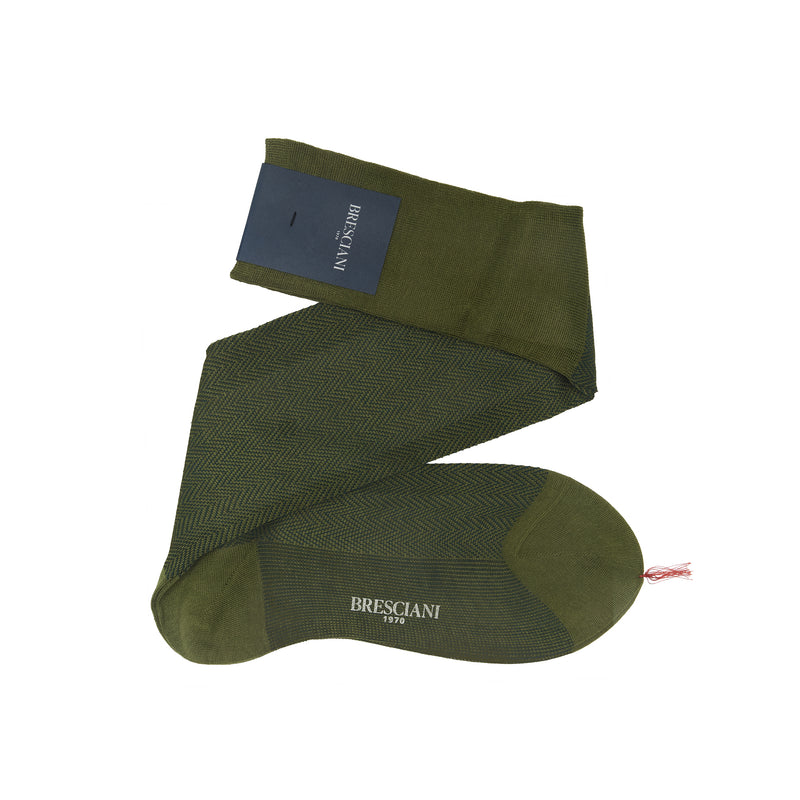 Meadow Green & Navy Blue - Herringbone - Cotton Lisle