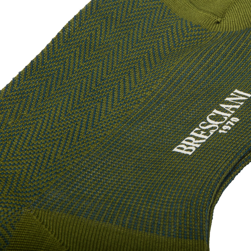 Meadow Green & Navy Blue - Herringbone - Cotton Lisle