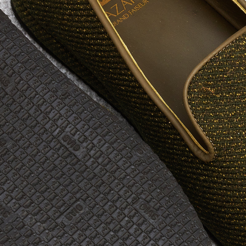 Green & Gold Slippers - Wool & Cotton