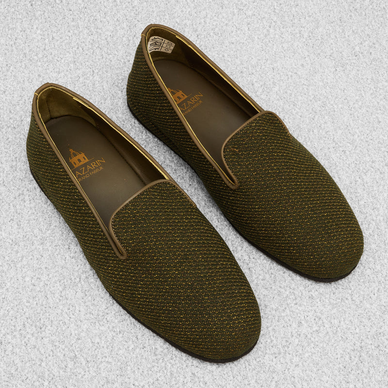 Green & Gold Slippers - Wool & Cotton