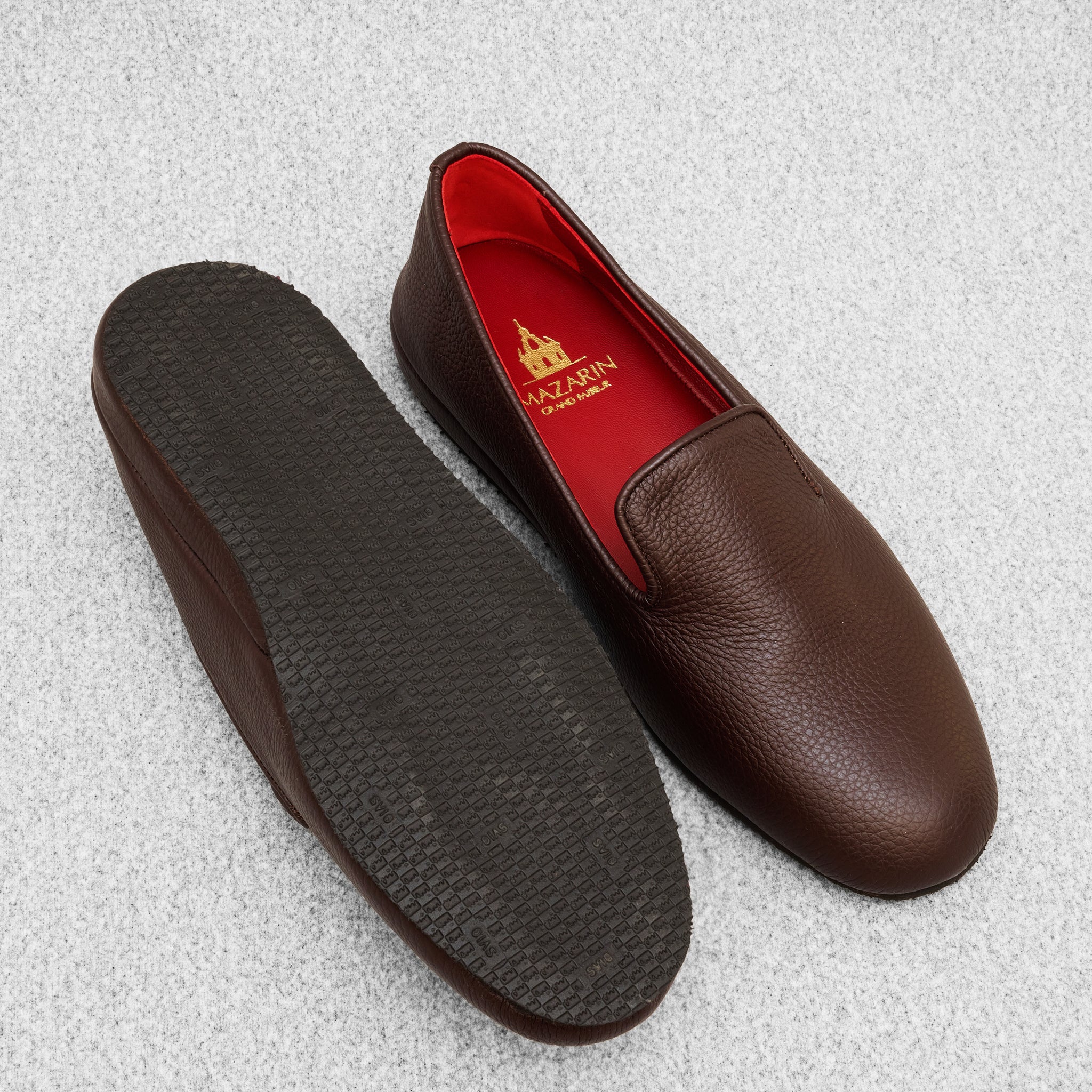 Dunkelbraune Hausschuhe - Genarbtes Leder