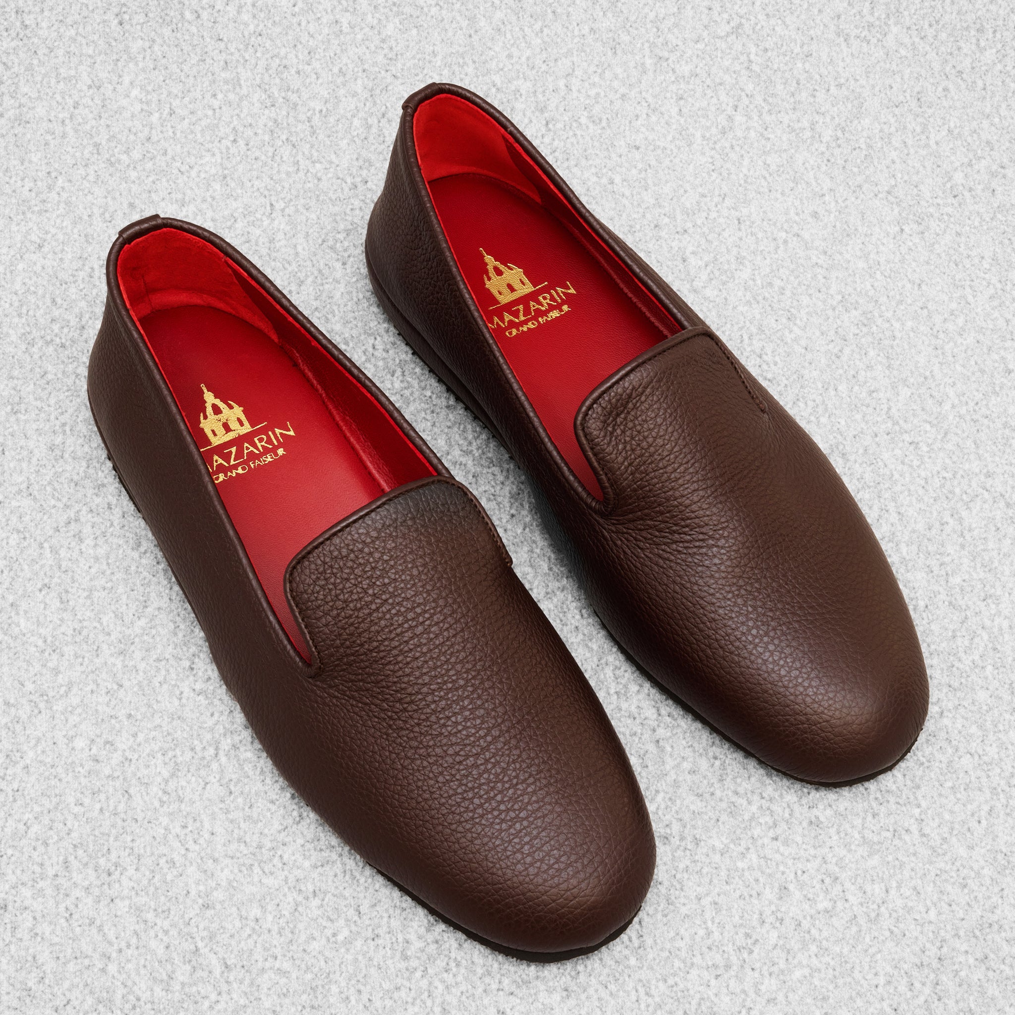 Chaussons marron foncé - Cuir grainé