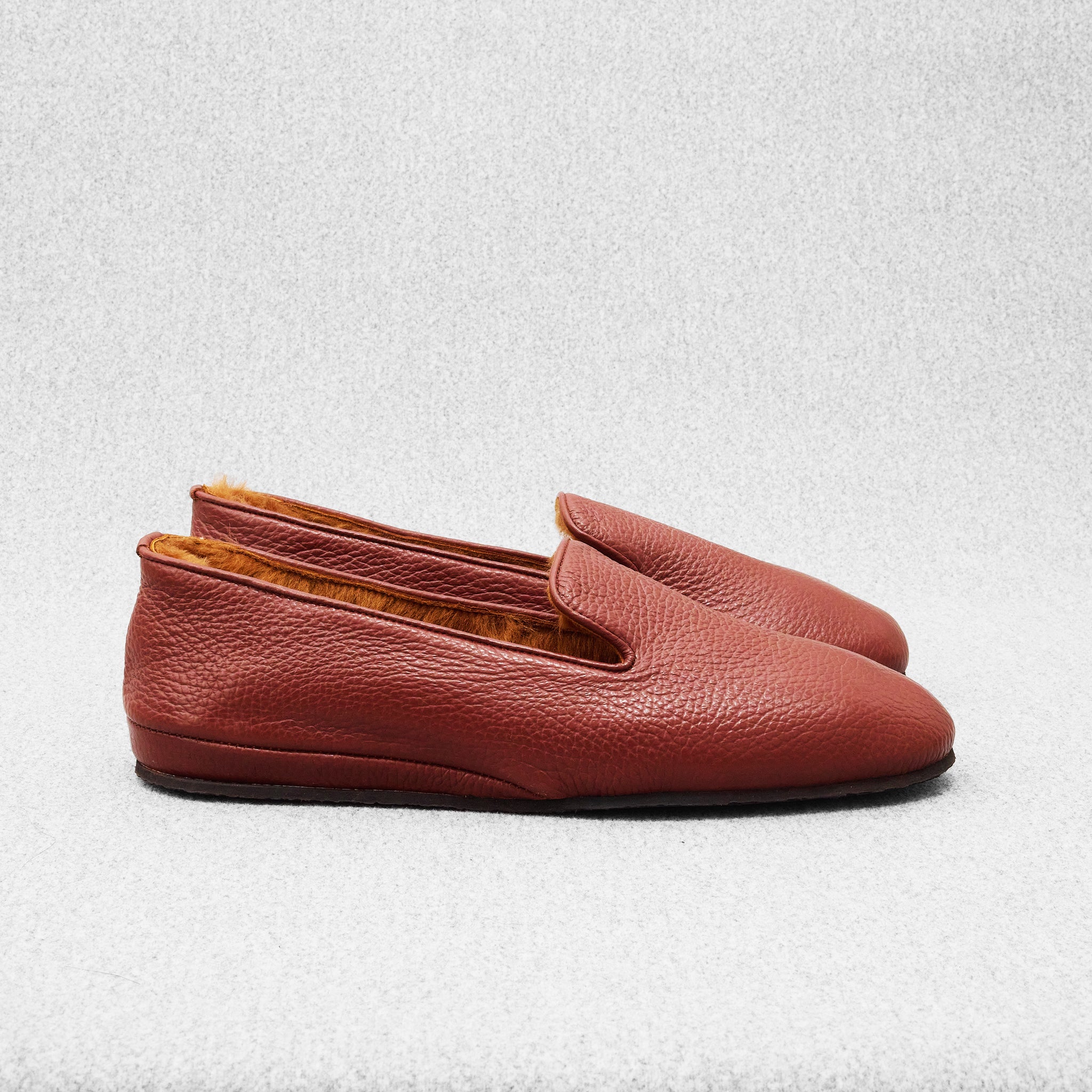 Chaussons marron fourrés - Cuir grainé