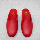 Red - Backless Slippers - Grained Leather