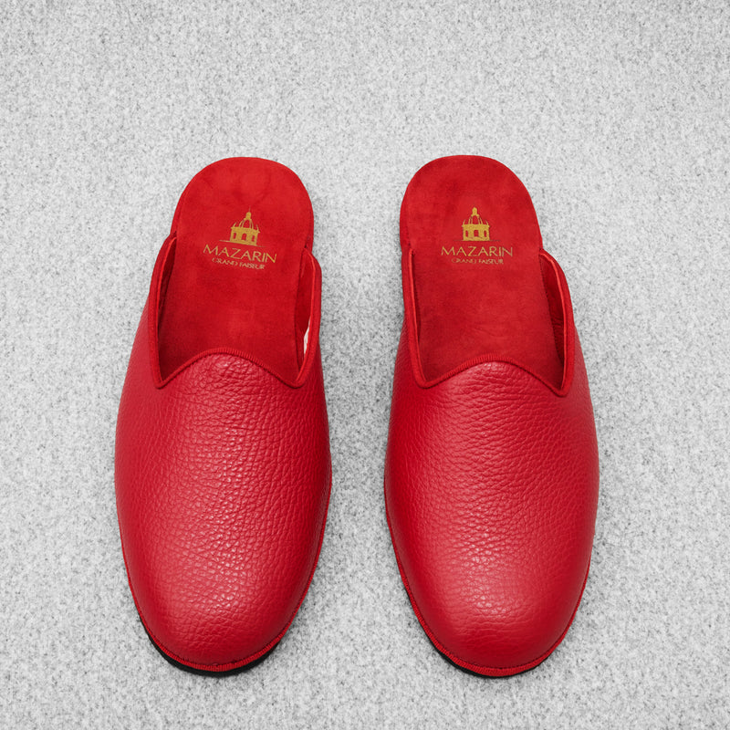 Pantuflas abiertas -Rojo - Cuero texturizado