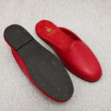 Red - Backless Slippers - Grained Leather