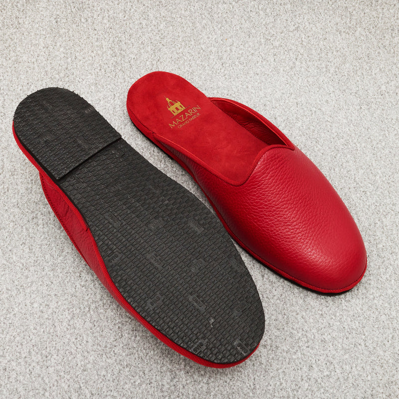 Pantuflas abiertas -Rojo - Cuero texturizado