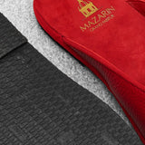 Red - Backless Slippers - Grained Leather