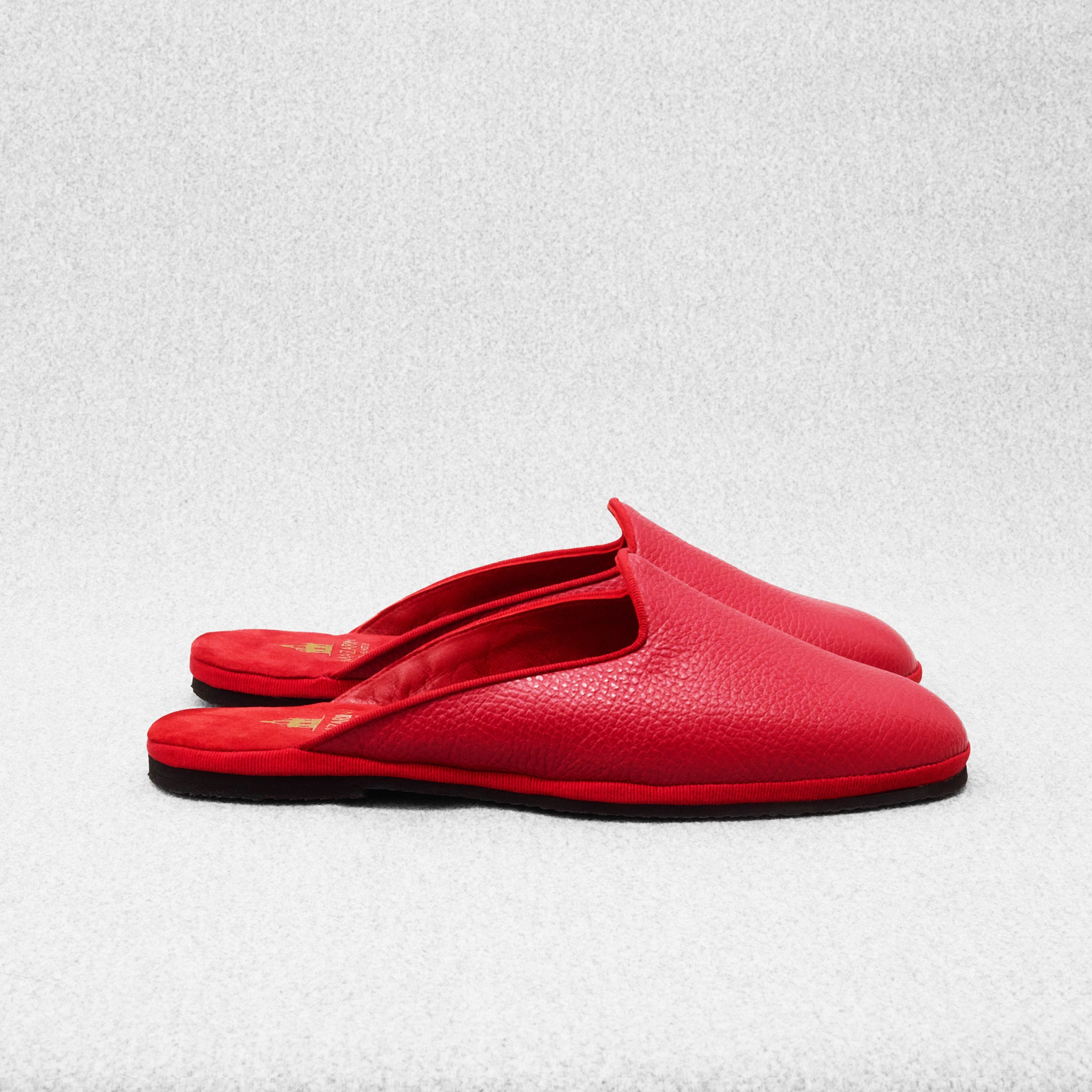 Red - Backless Slippers - Grained Leather