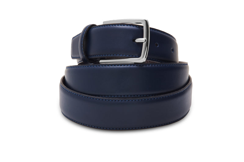 Navy Blue - Silver Buckle - Calf Leather