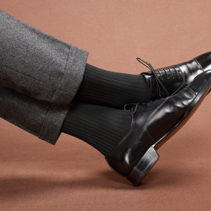 Dark gray high socks for men - 100% Cotton lisle