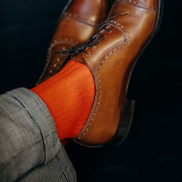 Orange high socks for men - 100% Cotton lisle - Mazarin Mes Chaussettes Rouges Orange high socks for men - 100% Cotton lisle - Mazarin Mes Chaussettes Rouges