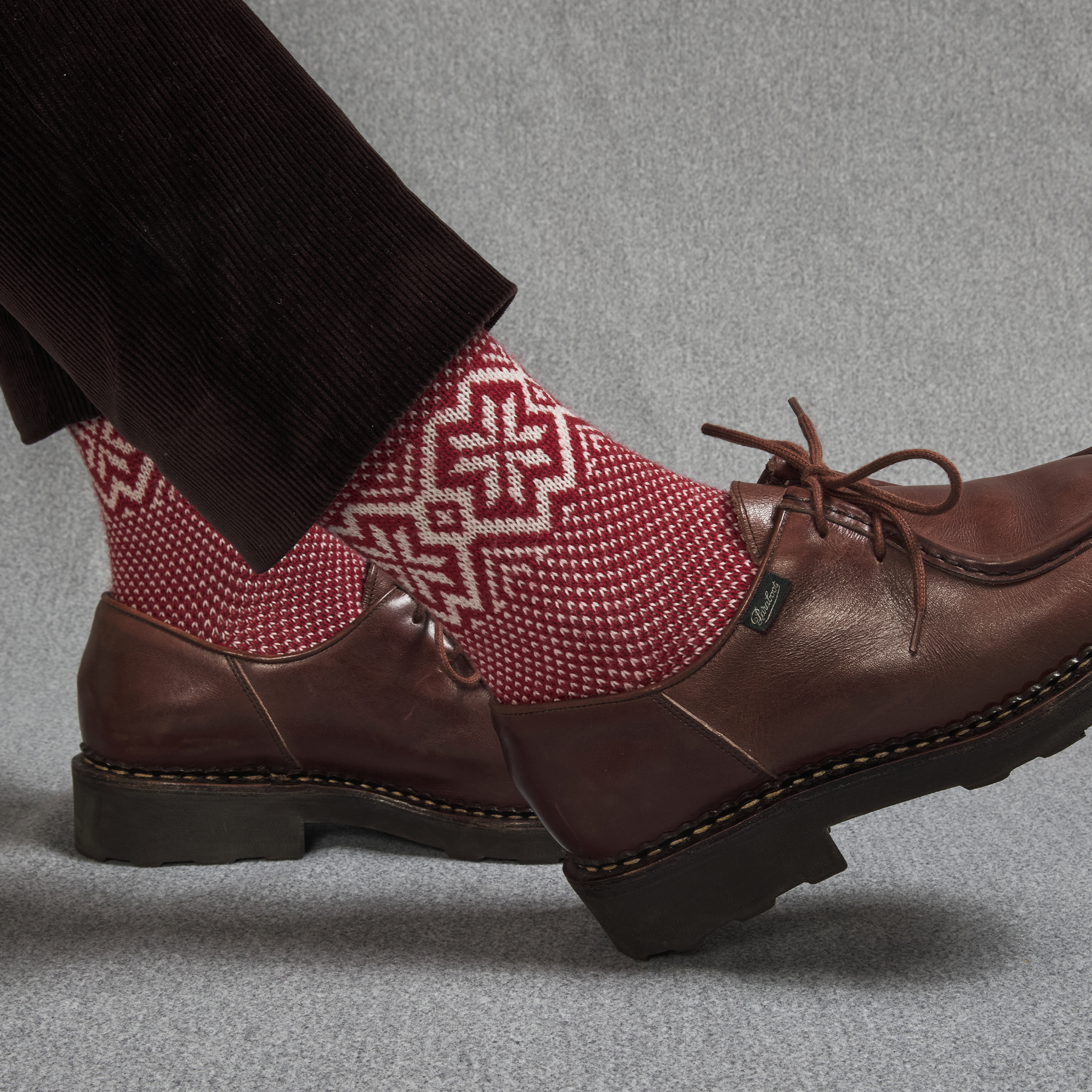 Rot & Creme - Norwegermuster Bison-Serie - Wolle