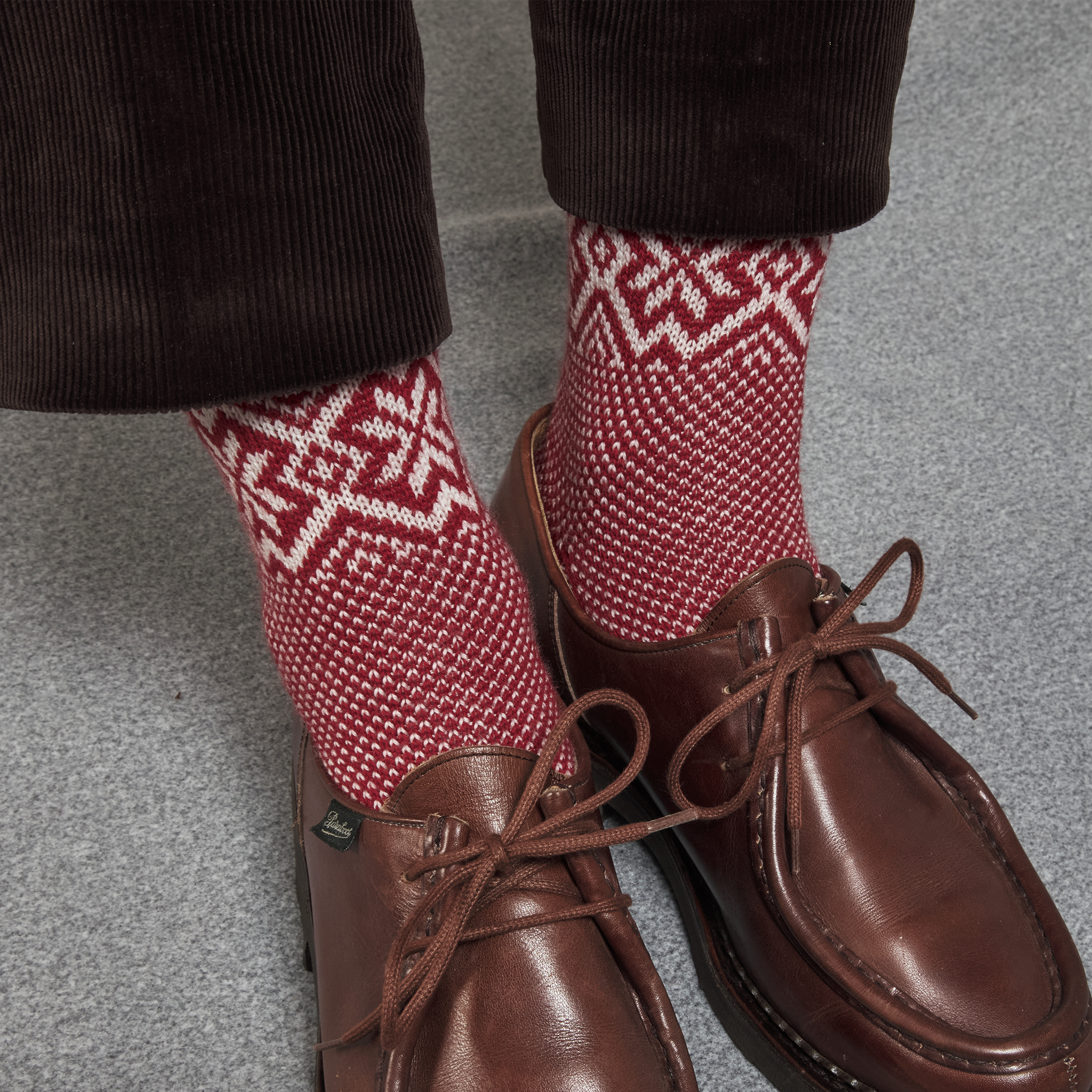 Rot & Creme - Norwegermuster Bison-Serie - Wolle
