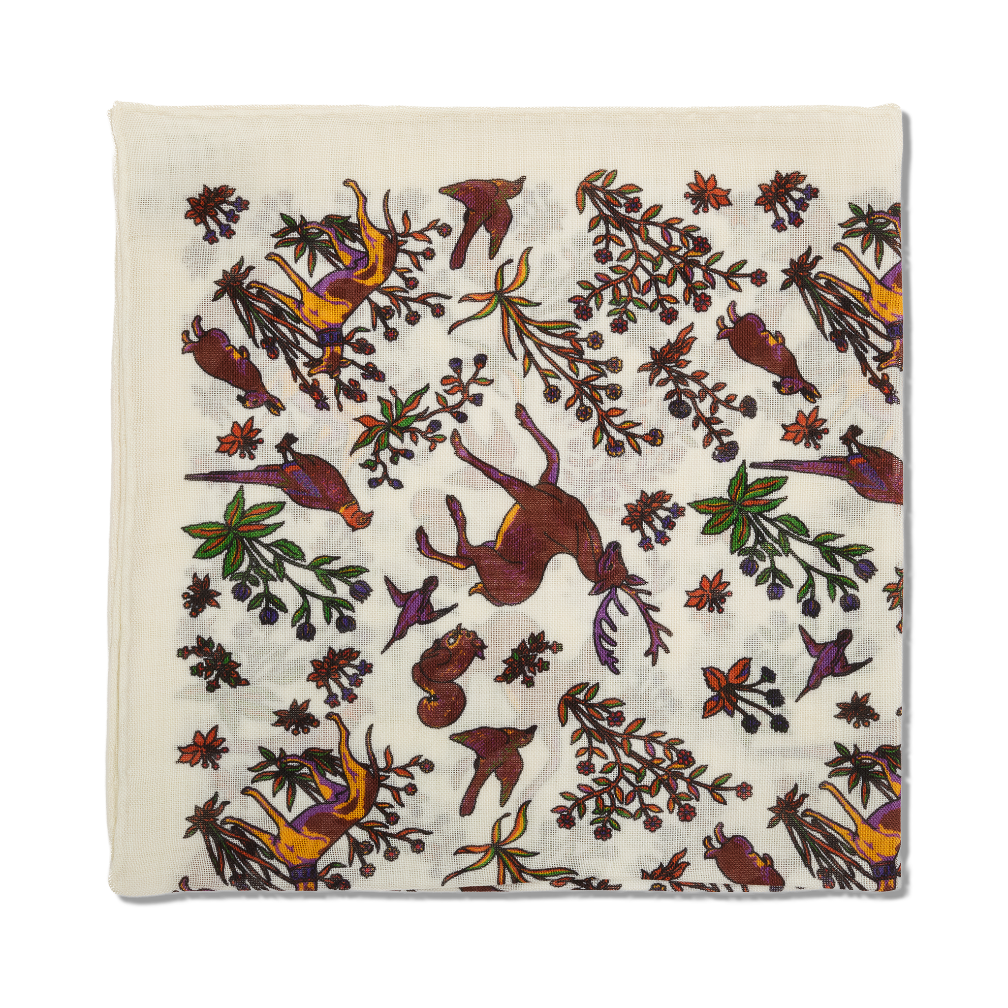 Einstecktuch beige und bordeaux - Tiermotiv - Wolle & Seide
