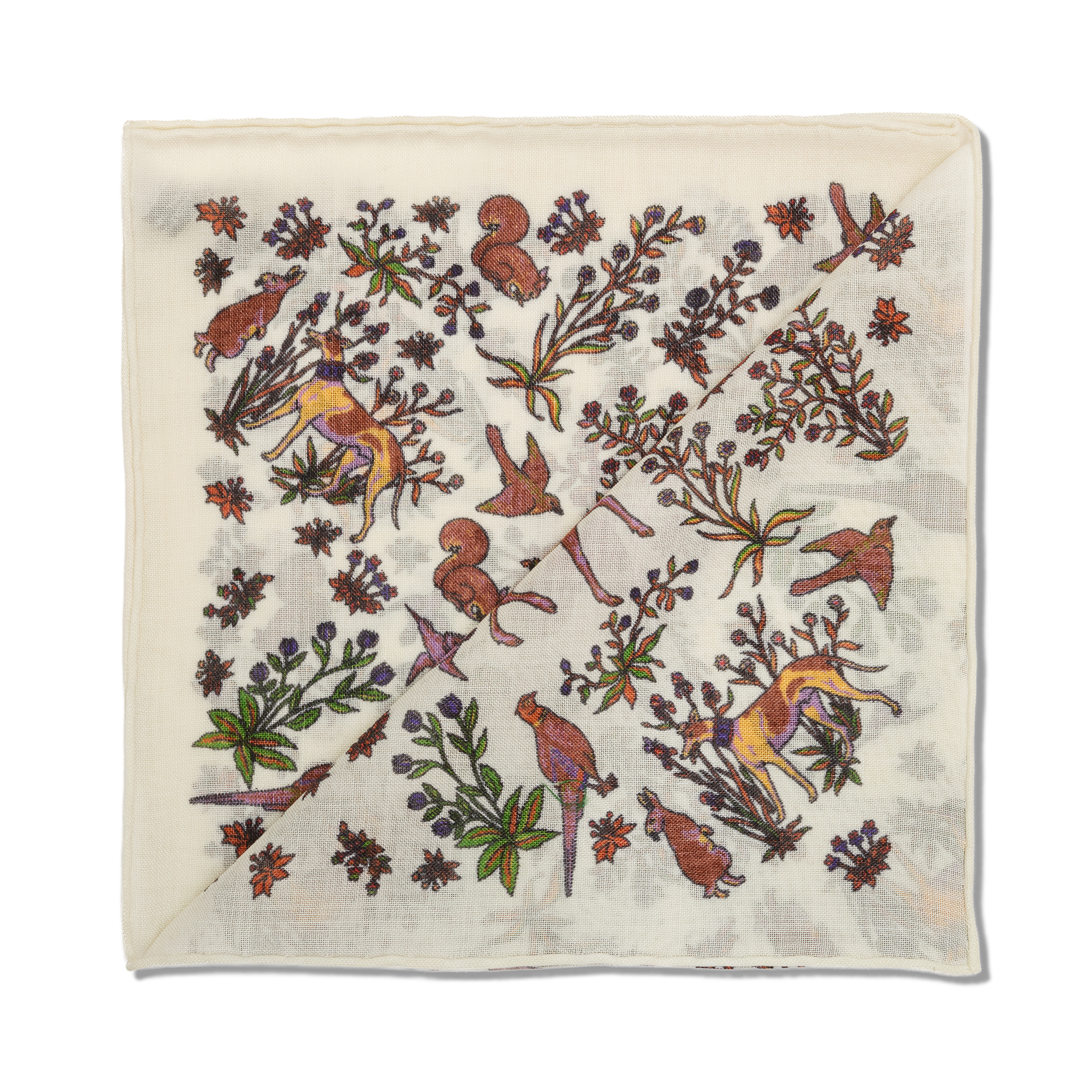 Einstecktuch beige und bordeaux - Tiermotiv - Wolle & Seide