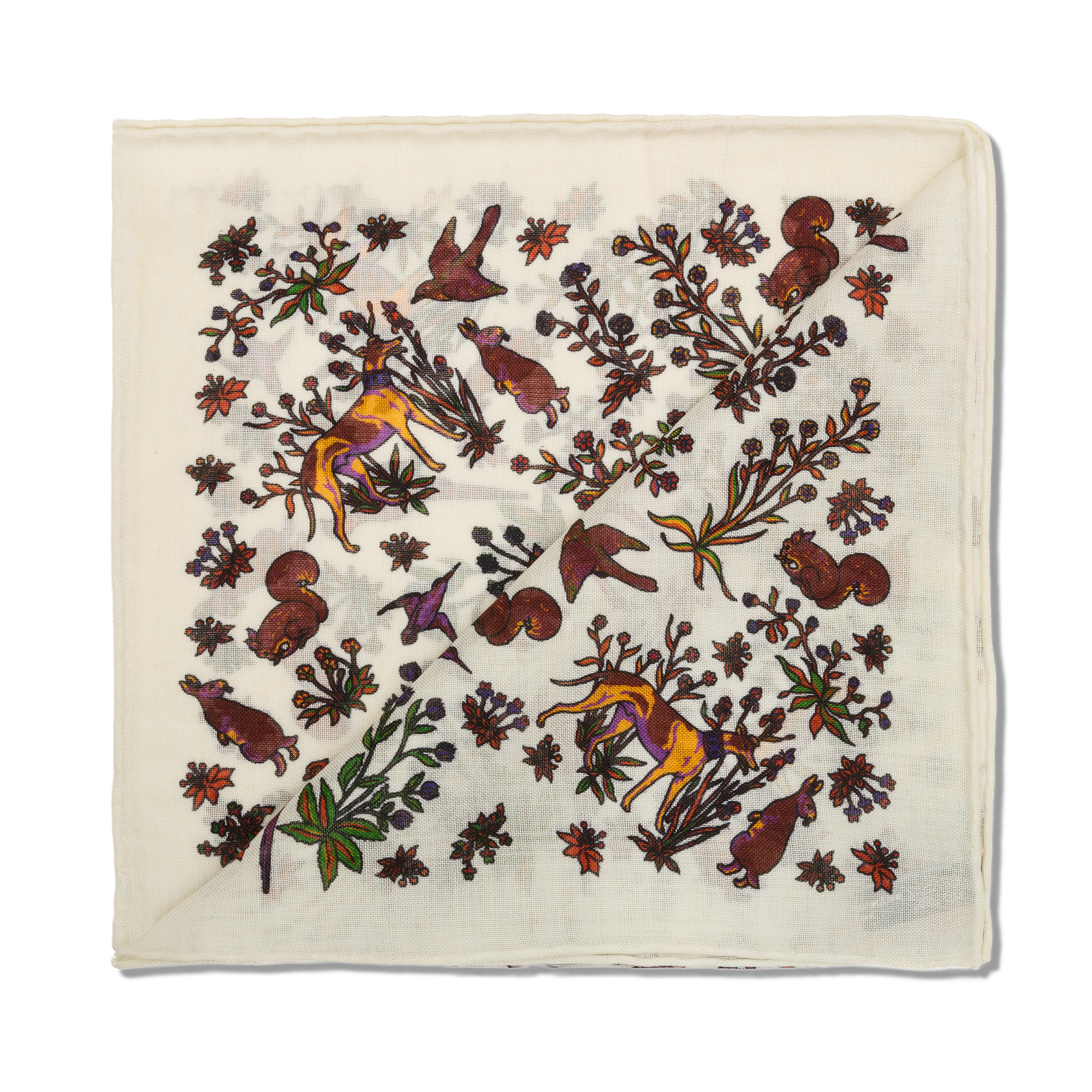 Einstecktuch beige und bordeaux - Tiermotiv - Wolle & Seide