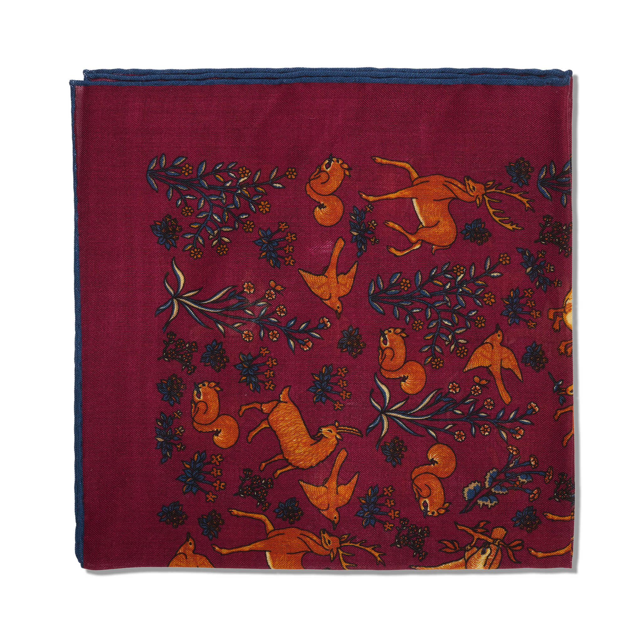 Einstecktuch bordeaux & Blau - Tiermotiv - Wolle & Seide