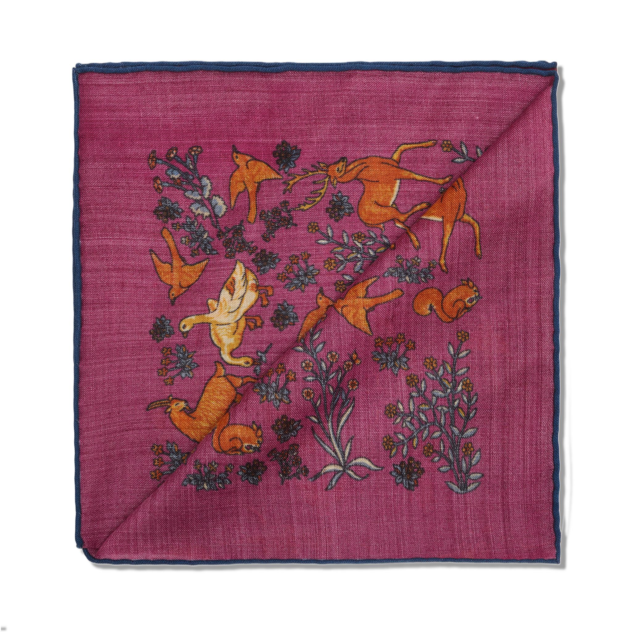 Einstecktuch bordeaux & Blau - Tiermotiv - Wolle & Seide