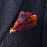 Pochette bordeaux & bleu - Motif Animaux - Laine & Soie
